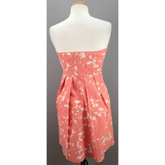 J.Crew Dress Womens Peach White Strapless Floral 100% Cotton Lined Feminine Sz 4 - Picture 6 of 13